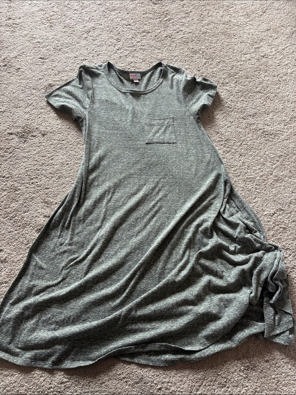 LuLaRoe Heather Olive Midi T-Shirt Dress with Pocket
